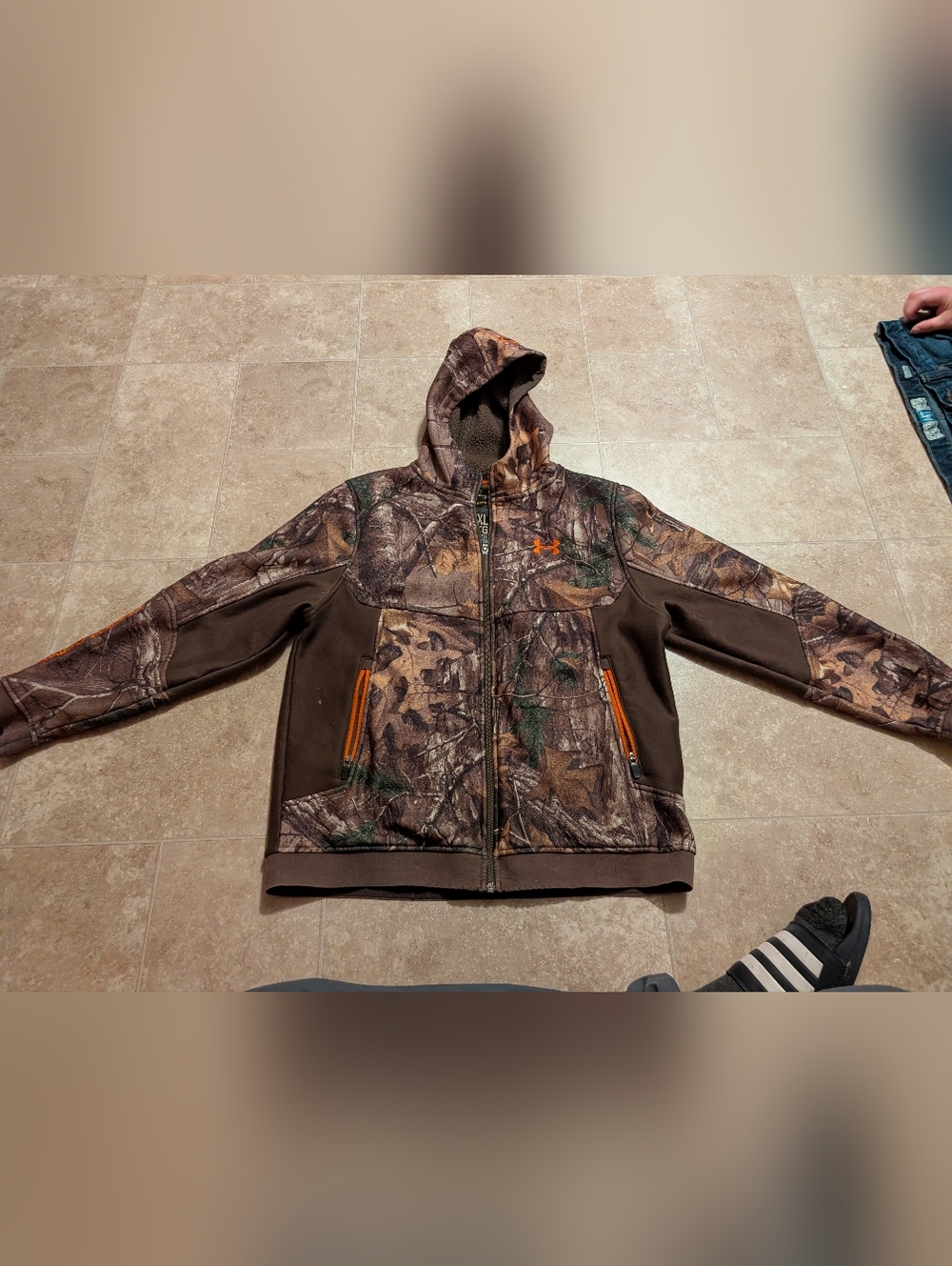 UNDER ARMOUR UA STORM FULL ZIP CAMO HOODIE BROWN ORANGE Youth Xtra Large YXL